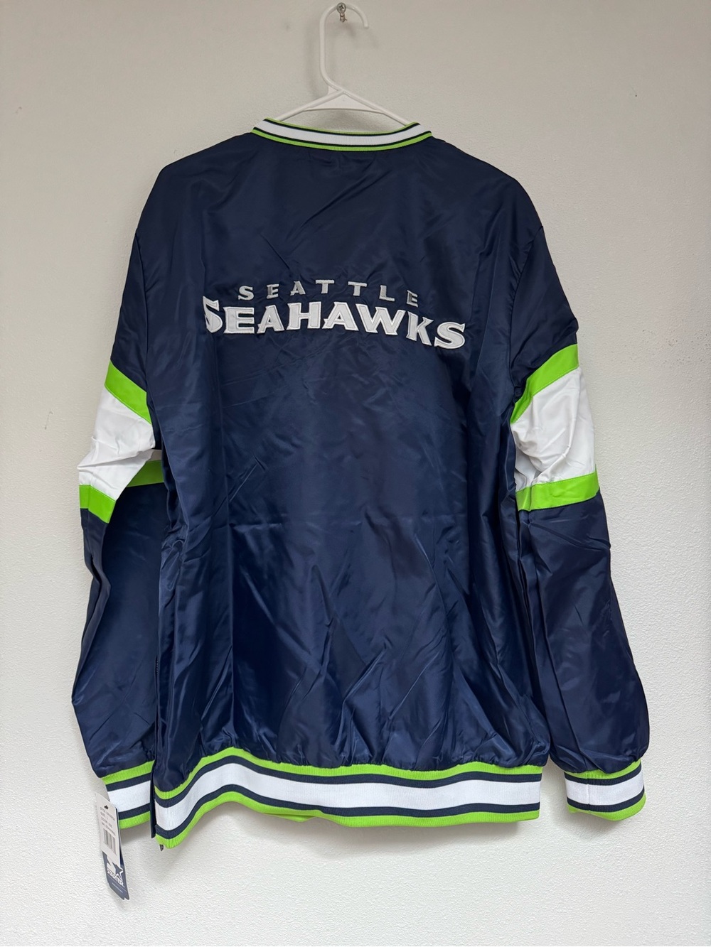 STARTER Navy Pullover Seattle Seahawks Jacket with Lime & White Accents - Picture 5 of 5